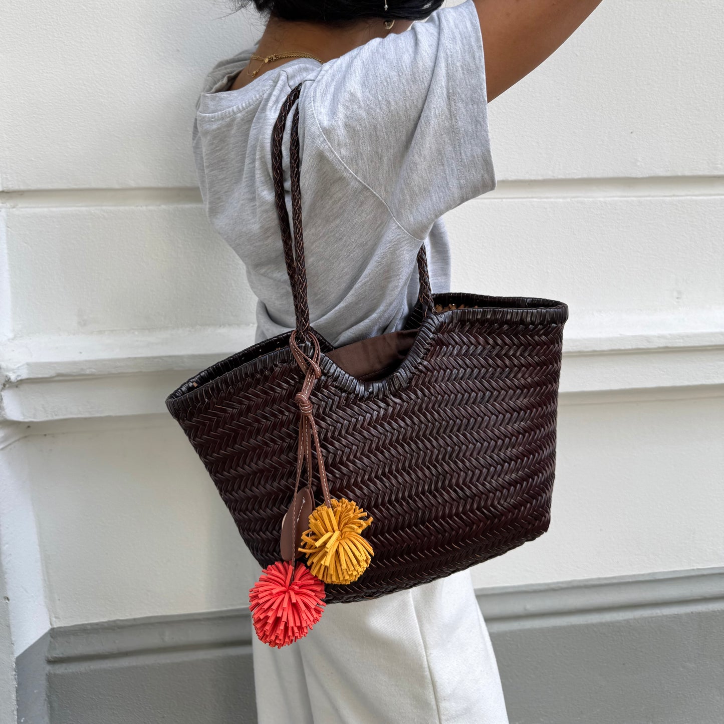 Bag Charm leather pom